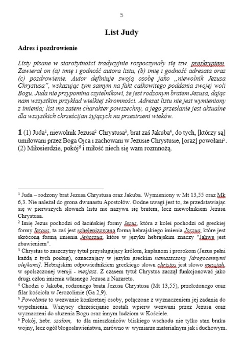 List Judy. Biblia Hosanna. Przekład dosłowny z komentarzem.